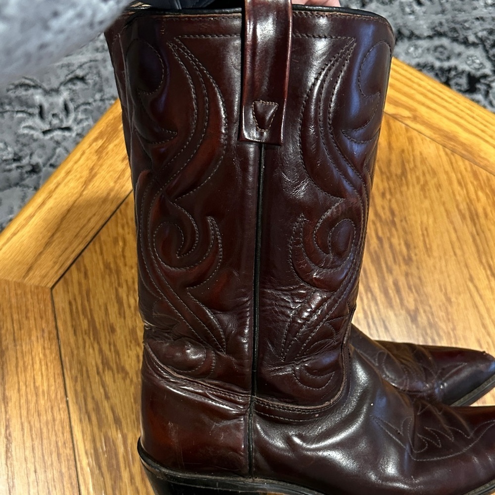 *ACME* Vintage Dark Cherry Leather Western Cowboy Western Boots 4939 Size 9.5 - Picture 7 of 14